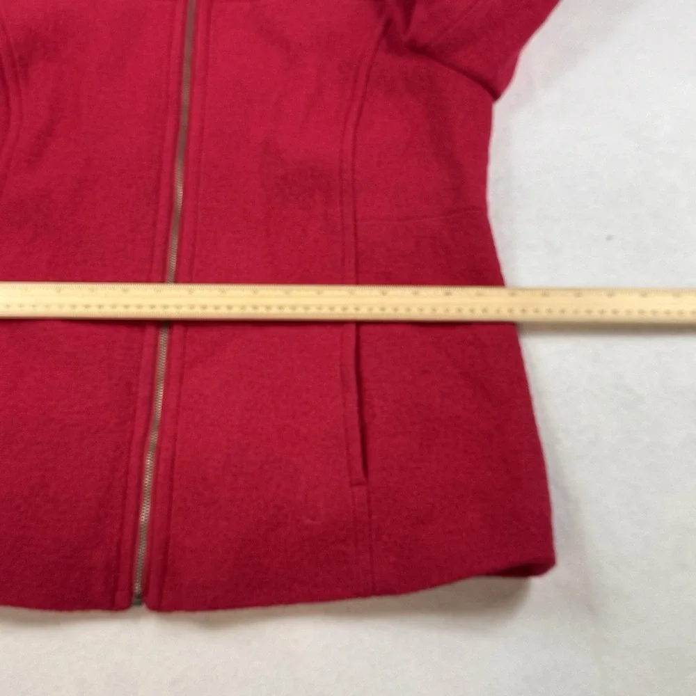 Lands' End Wool‎ Blend Jacket Womens 14 Red Zip Up Classic Preppy Minimalist